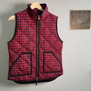Women's J.Crew Red and Black Gingham Checked‎ Zip Front Vest Size Small